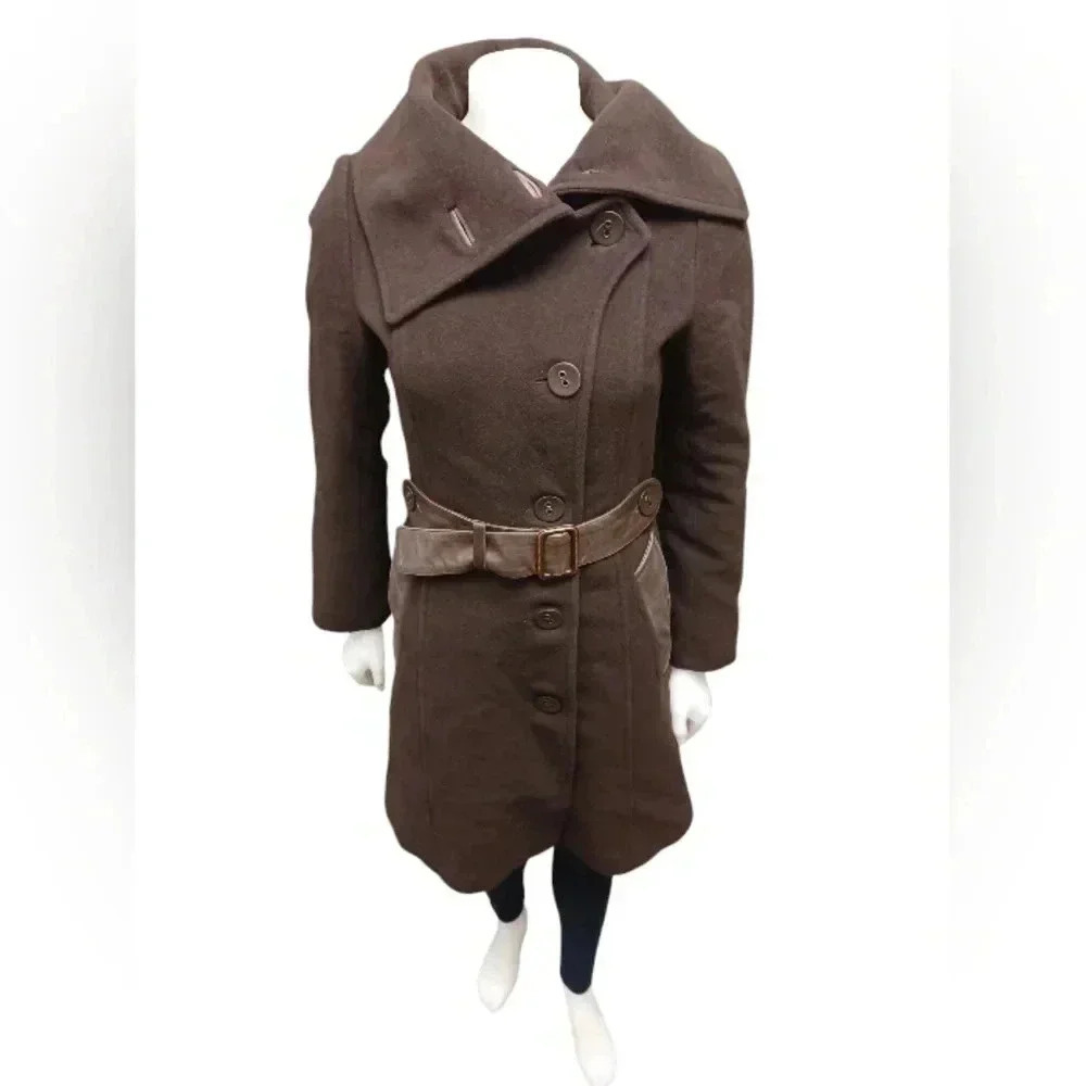 Mackage EUC Cashmere Wool Blend LS Button Down Chocolate Brown Coat Size TP/XS